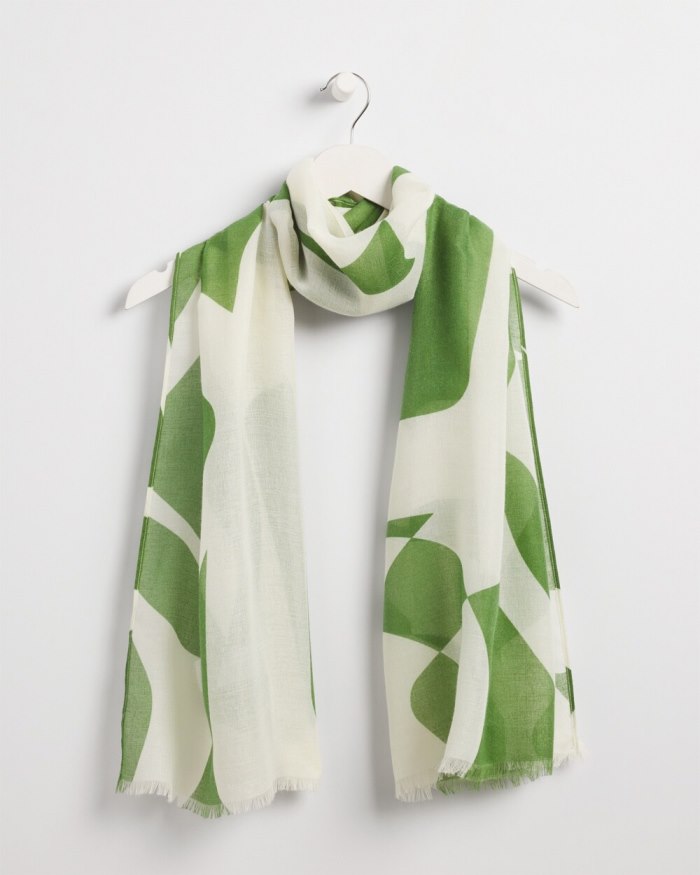 Women's Modern Print Oblong Scarf - Green - Click Image to Close