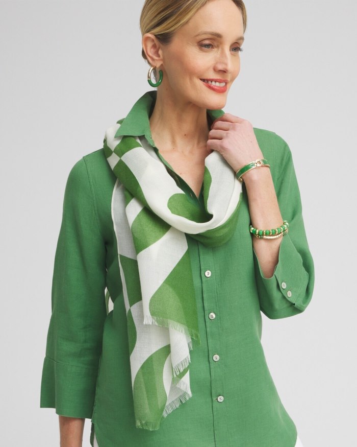 Women's Modern Print Oblong Scarf - Green