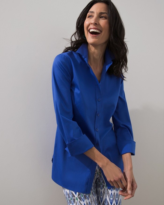 Women's No Iron 3/4 Sleeve Stretch Shirt - Rich Cobalt