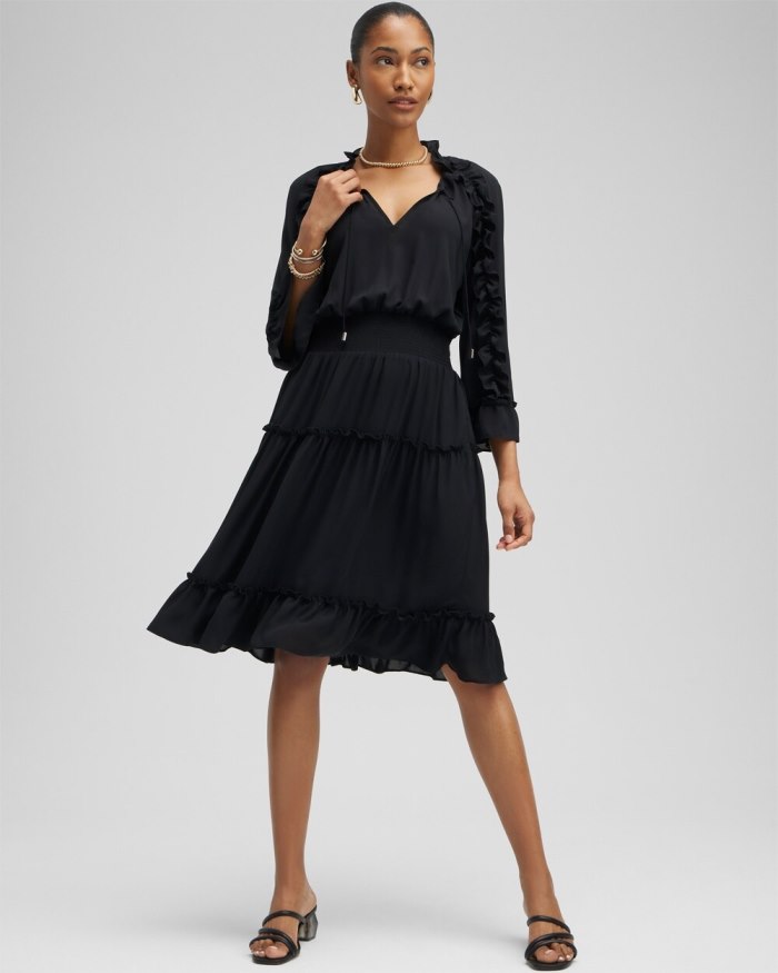 Women's Ruffle Bell Sleeve Dress - Black - Click Image to Close