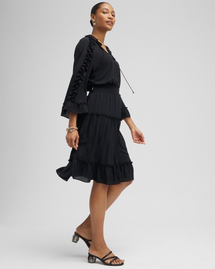 Women's Ruffle Bell Sleeve Dress - Black