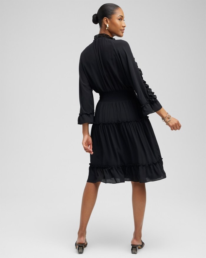 Women's Ruffle Bell Sleeve Dress - Black