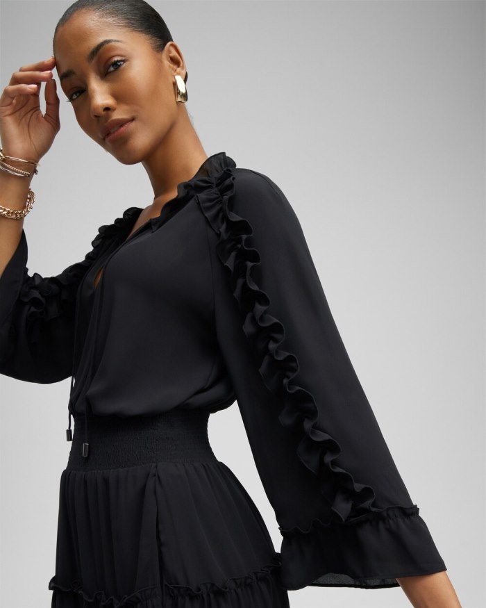 Women's Ruffle Bell Sleeve Dress - Black