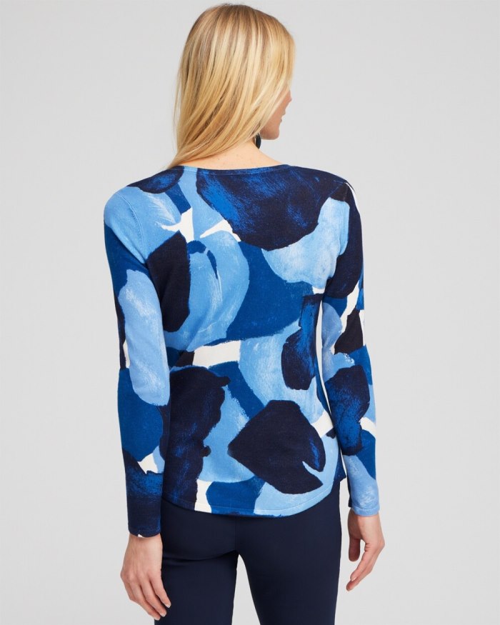 Women's Spun Rayon Abstract V-neck Pullover - Classic Navy