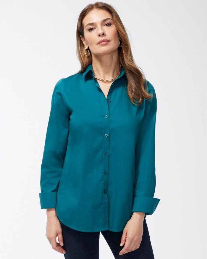 Women's No Iron Stretch Shirt - Peacock Teal