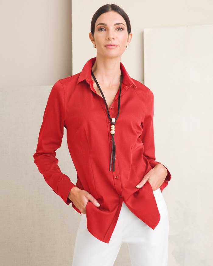 Women's No-Iron Fitted Stretch Shirt - Spiced Red