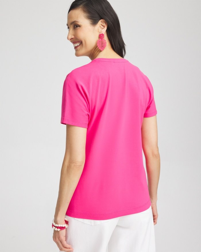 Women's Beaded Cotton Stretch Tee - PINK BROMELIAD