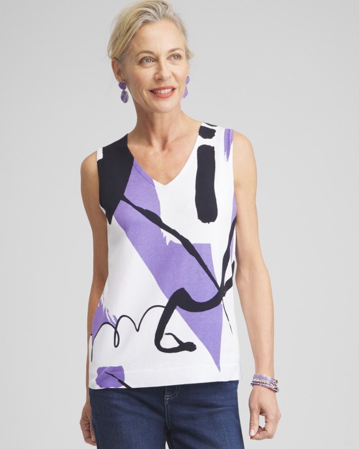 Women's Spun Rayon Abstract Print Tank - Parisian Purple - Click Image to Close