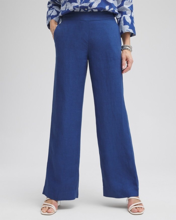 Women's Linen Trouser Flare Pants - Naval Indigo