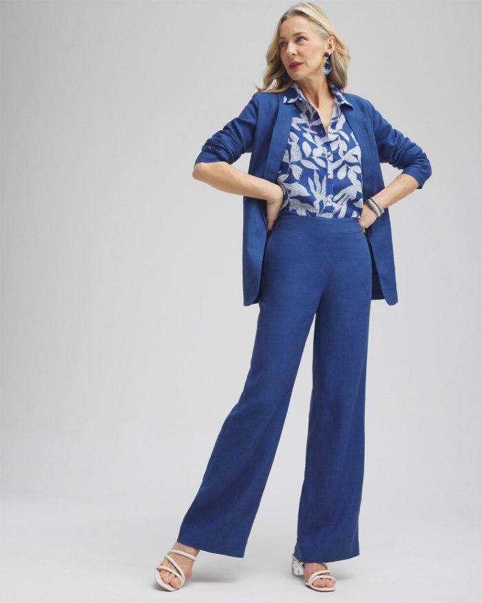 Women's Linen Trouser Flare Pants - Naval Indigo