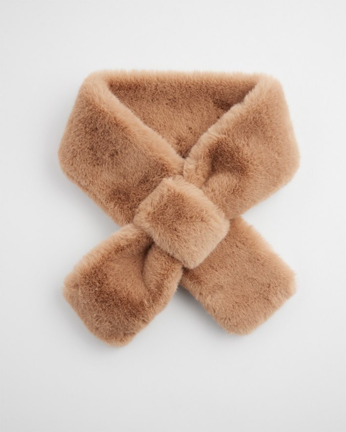 Women's Faux Fur Pull Through Scarf - Camel - Click Image to Close