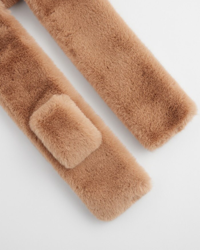 Women's Faux Fur Pull Through Scarf - Camel