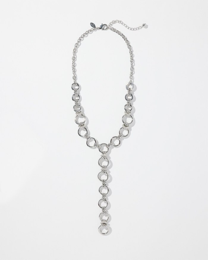 Women's Silver Tone Links Y-necklace - Silver - Click Image to Close