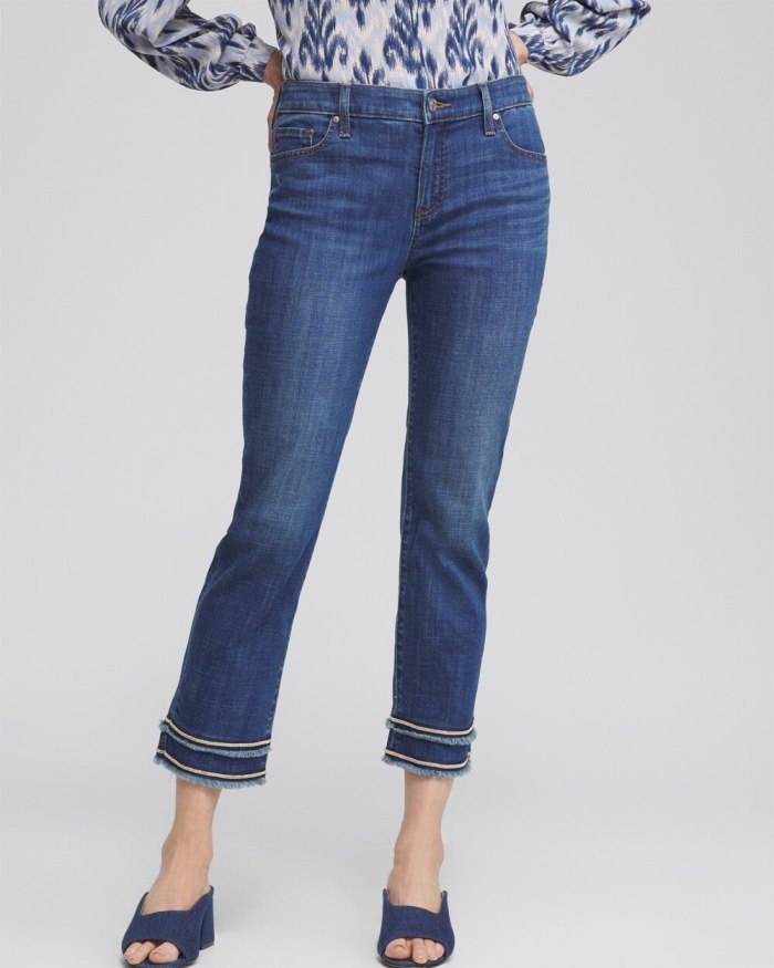 Women's Girlfriend Embellished Hem Cropped Jeans - Blue Springs Indigo