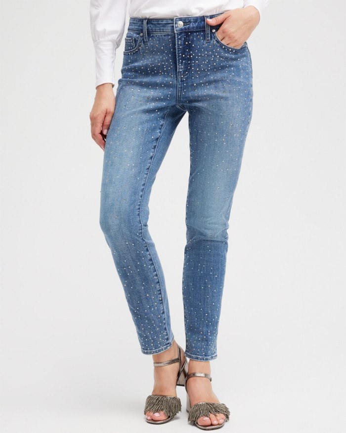 Women's Girlfriend Scattered Stone Ankle Jeans - Cambridge Indigo - Click Image to Close