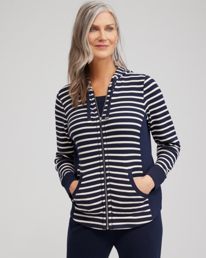 Women's Zenergy Waffle Knit Stripe Hoodie - Classic Navy