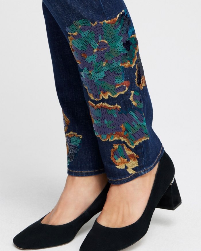 Women's Girlfriend Sequin Ankle Jeans - Halton Street Indigo