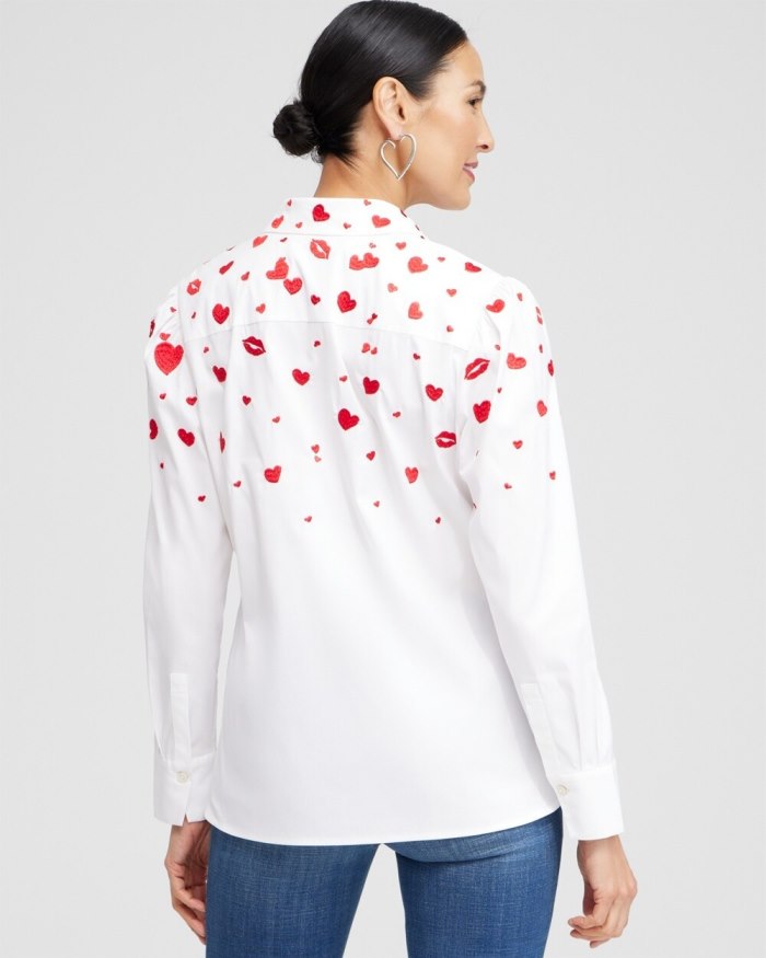 Women's Embroidered Hearts Shirt - Alabaster