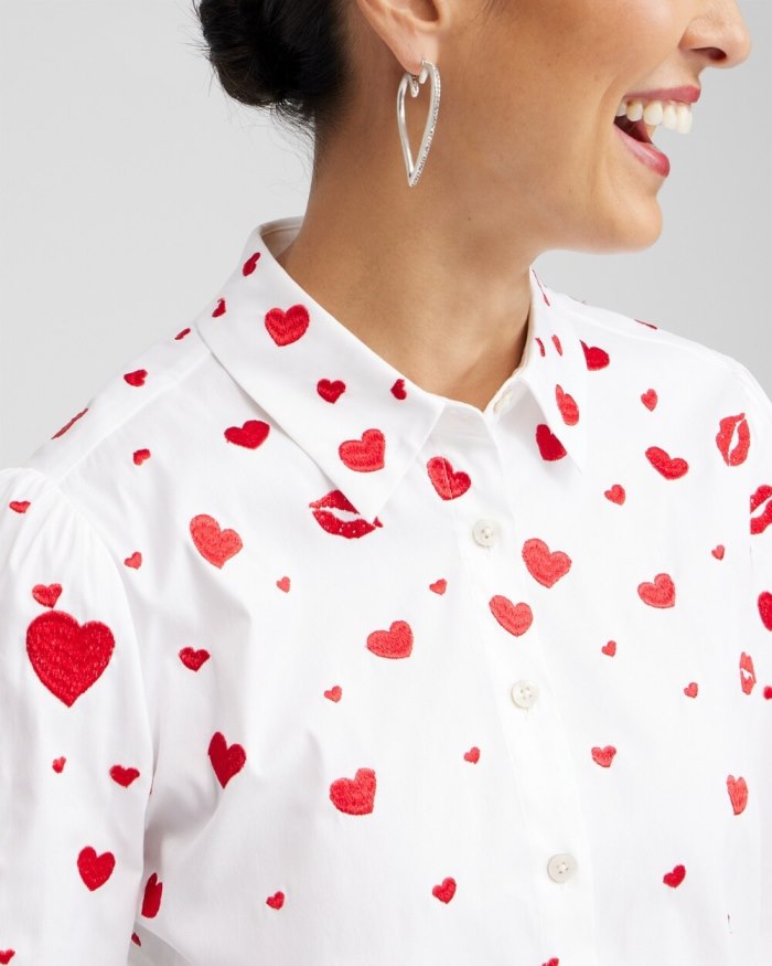 Women's Embroidered Hearts Shirt - Alabaster