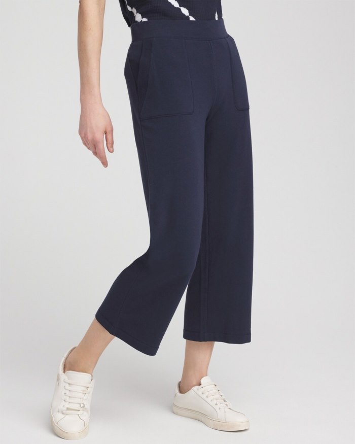 Women's Zenergy French Terry Wide Leg Crops - Classic Navy - Click Image to Close