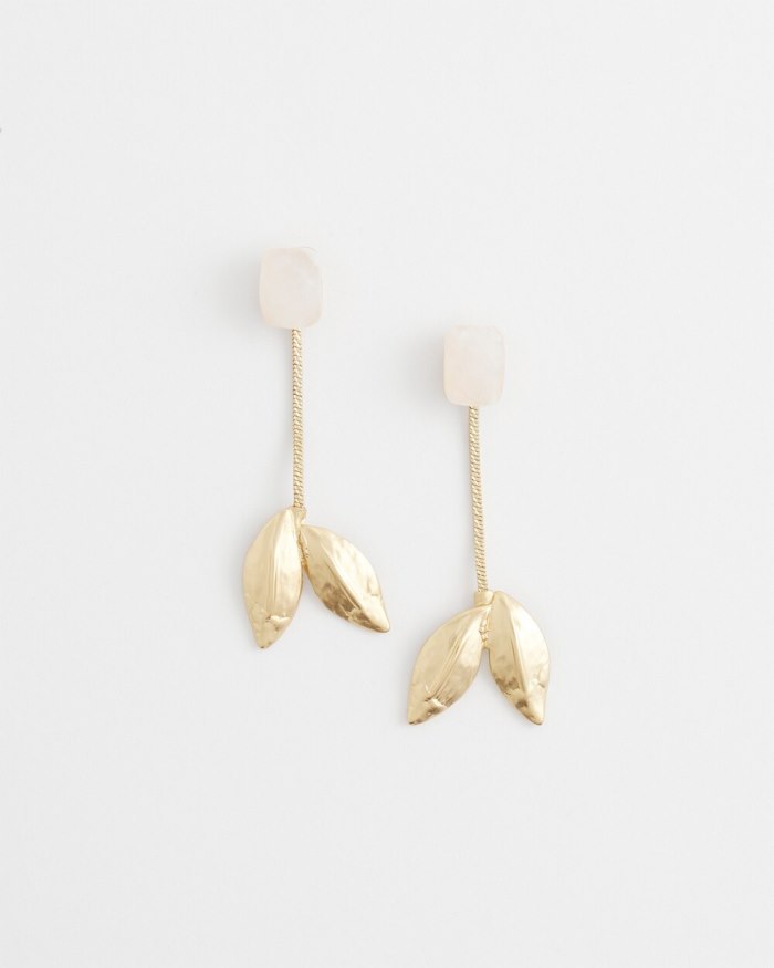 Women's Leaf Drop Earrings - Gold - Click Image to Close