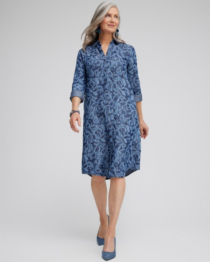 Women's Roll Tab Shirt Dress - Blue Echo - Click Image to Close