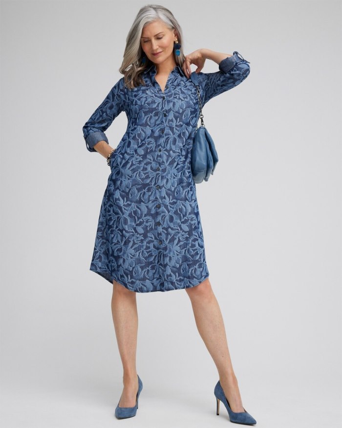 Women's Roll Tab Shirt Dress - Blue Echo