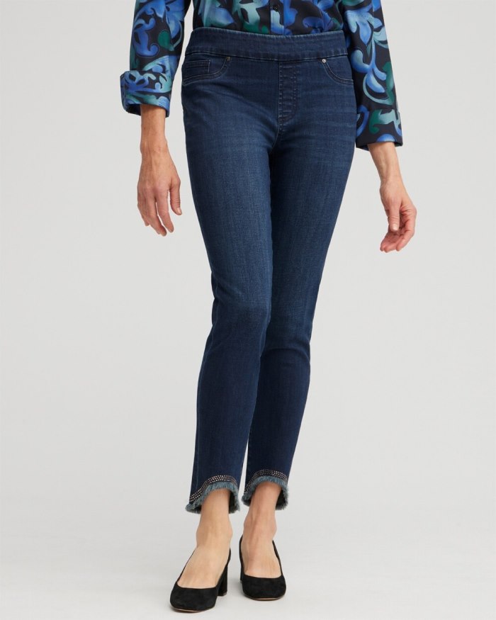 Women's Embellished Tulip Hem Pull-on Jeggings - Rainier Rinse Indigo