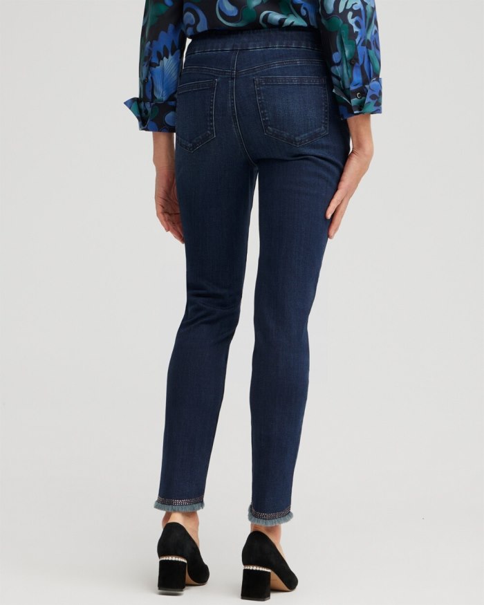 Women's Embellished Tulip Hem Pull-on Jeggings - Rainier Rinse Indigo