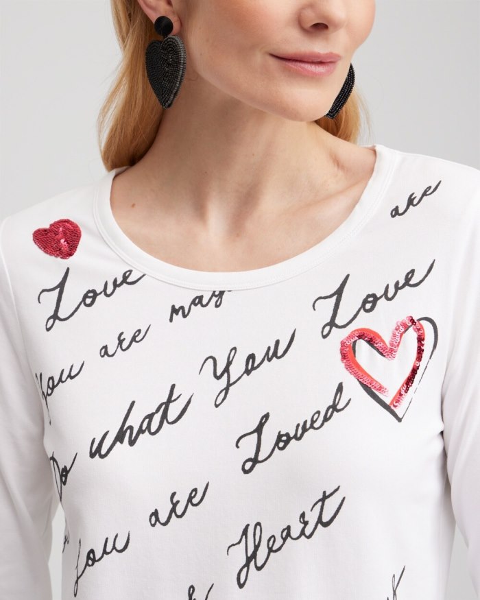 Women's Embroidered Love Note Tee - Alabaster