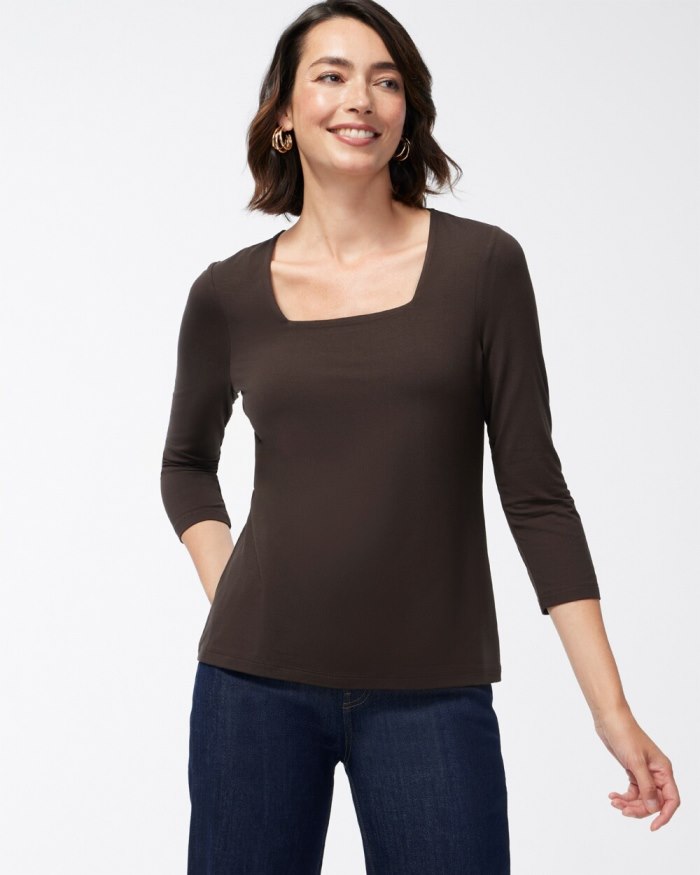 Women's Touch of Cool Square Neck Tee - Cocoa Bean - Click Image to Close