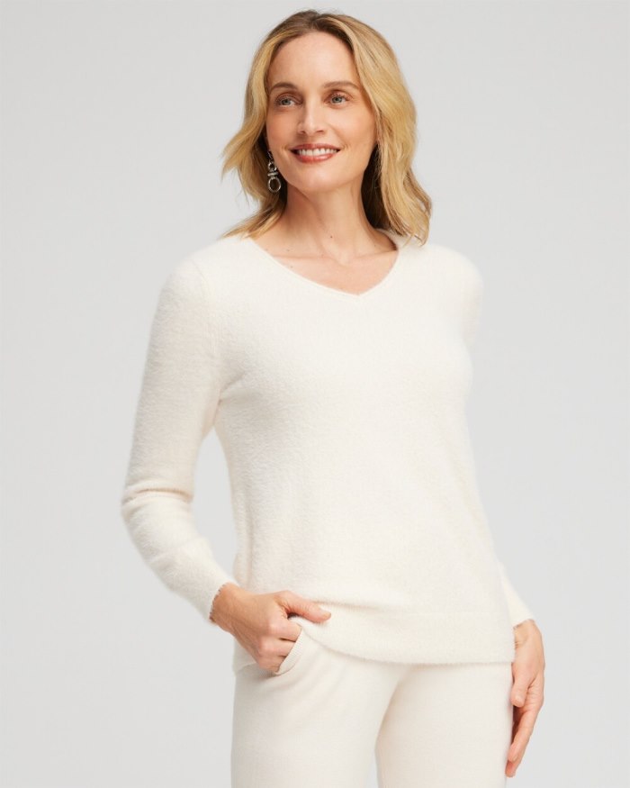 Women's Zenergy Eyelash Sweater - English Cream - Click Image to Close