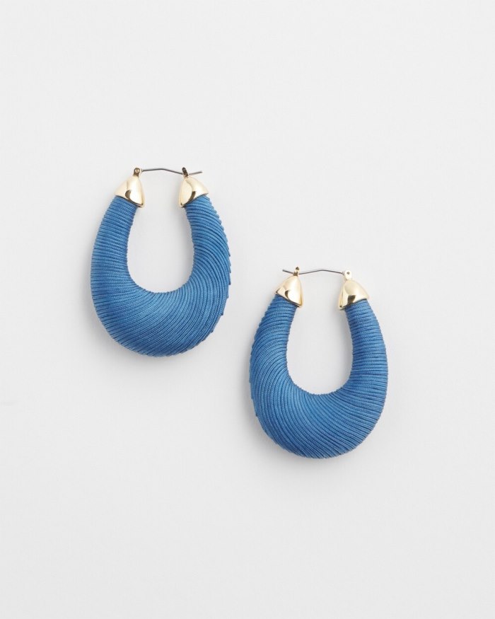 Women's Blue Thread Wrapped Hoops - French Blue - Click Image to Close