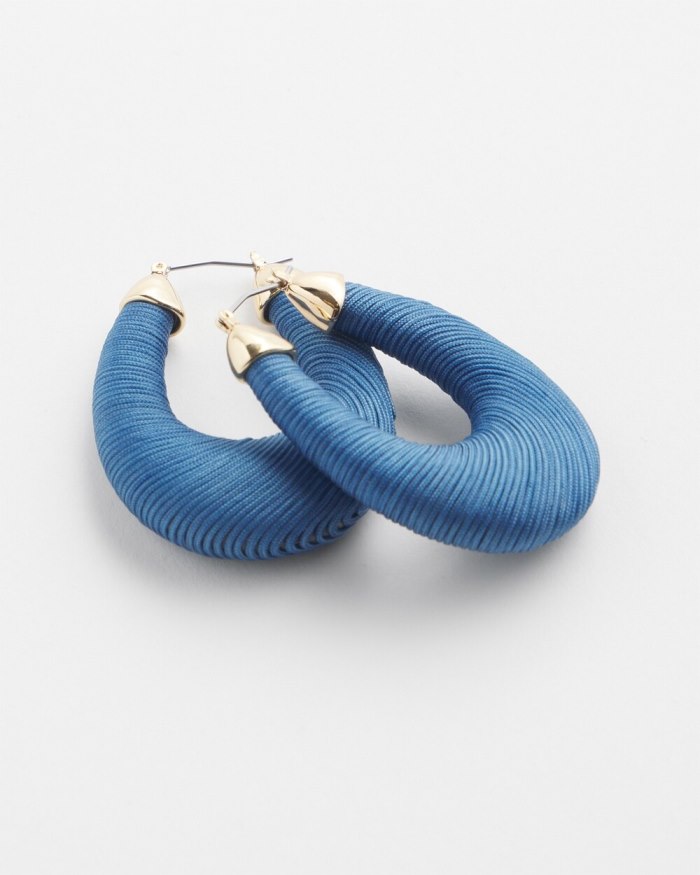 Women's Blue Thread Wrapped Hoops - French Blue