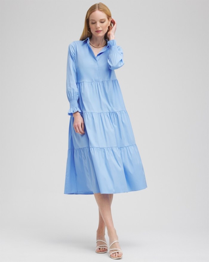 Women's Poplin Tiered Shirt Dress - Blue Veil - Click Image to Close