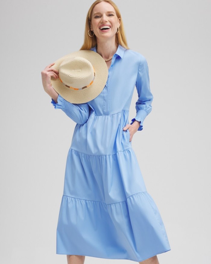 Women's Poplin Tiered Shirt Dress - Blue Veil