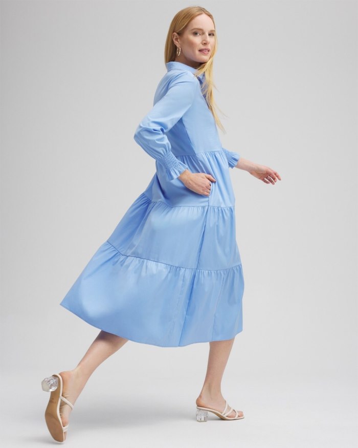 Women's Poplin Tiered Shirt Dress - Blue Veil