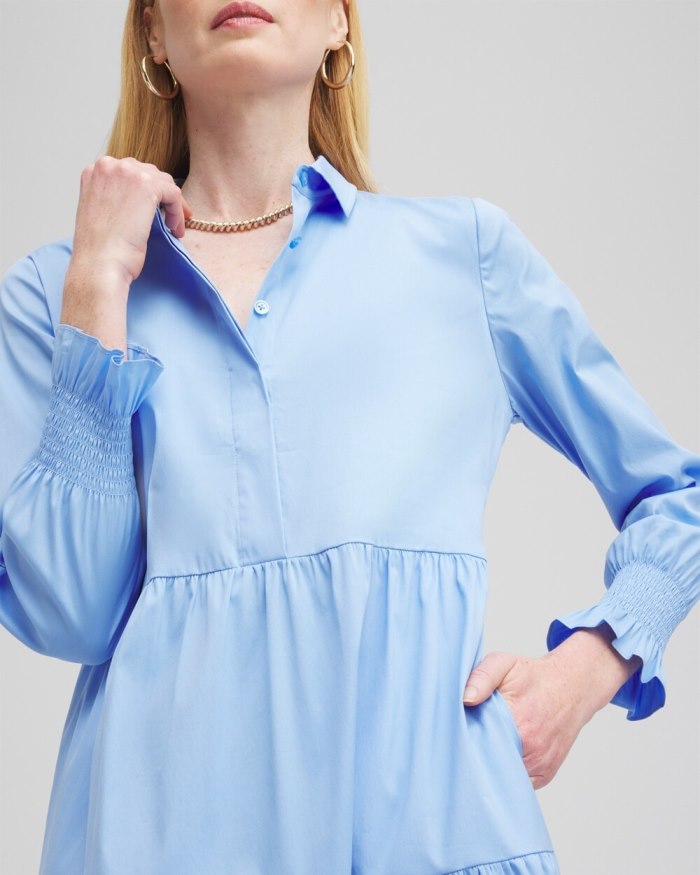 Women's Poplin Tiered Shirt Dress - Blue Veil