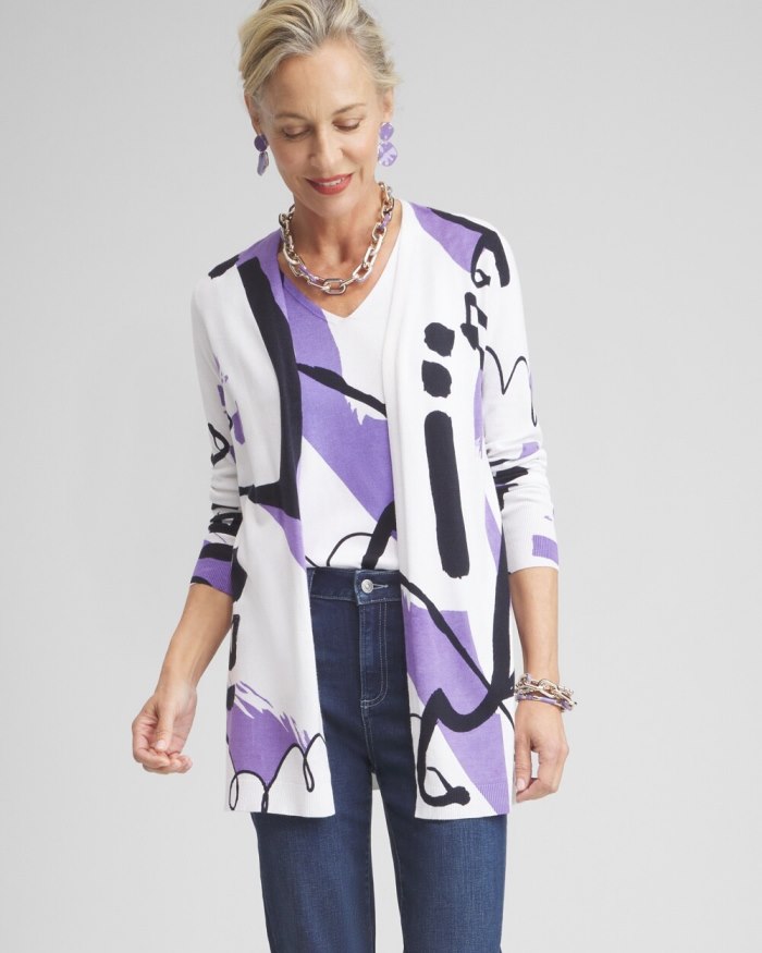 Women's Spun Rayon Abstract Print Cardigan - Parisian Purple - Click Image to Close