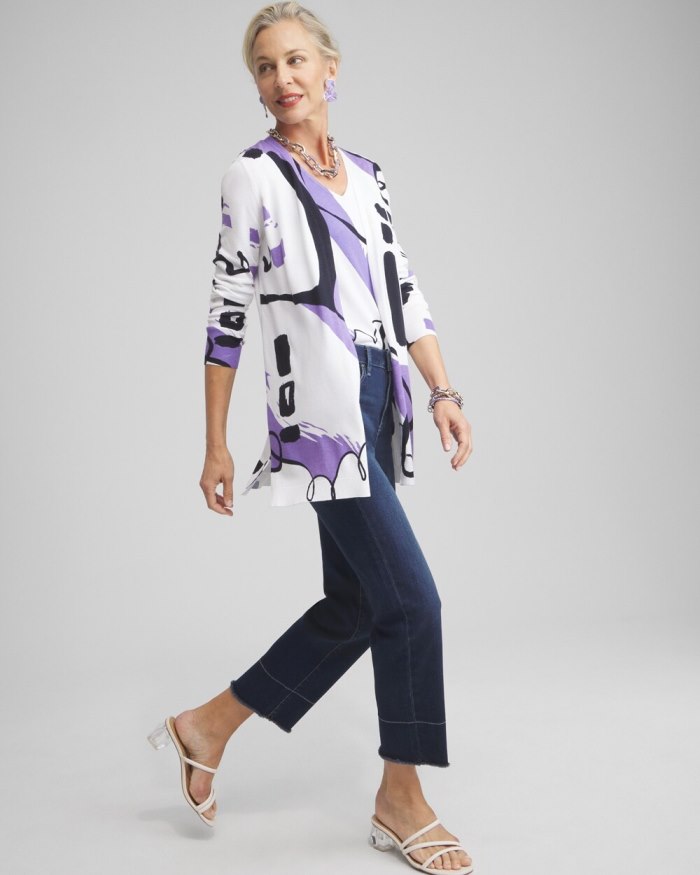 Women's Spun Rayon Abstract Print Cardigan - Parisian Purple