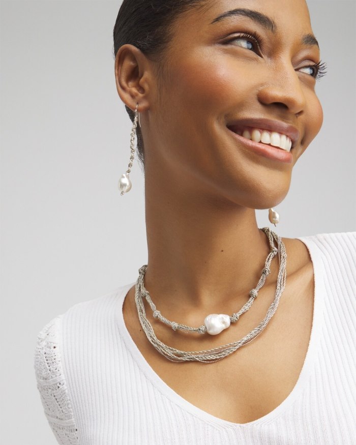 Women's Fresh Water Pearl Convertible Necklace - Silver