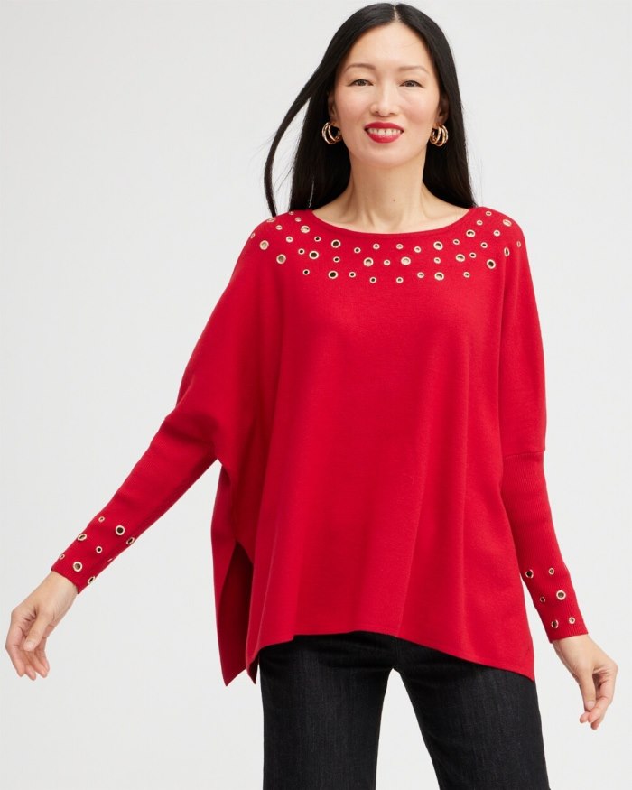 Women's Grommet Detail Sweater Poncho - Wild Poppy