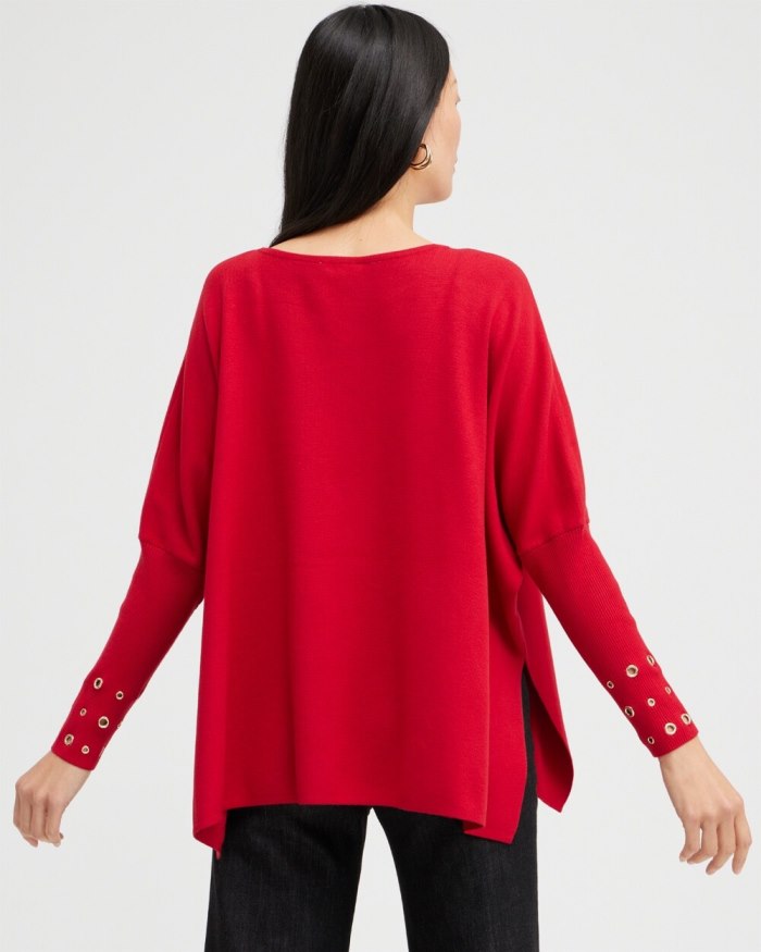 Women's Grommet Detail Sweater Poncho - Wild Poppy