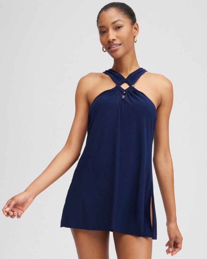 Women's Magicsuit Square Cut Beverly Swim Dress - Navy - Click Image to Close