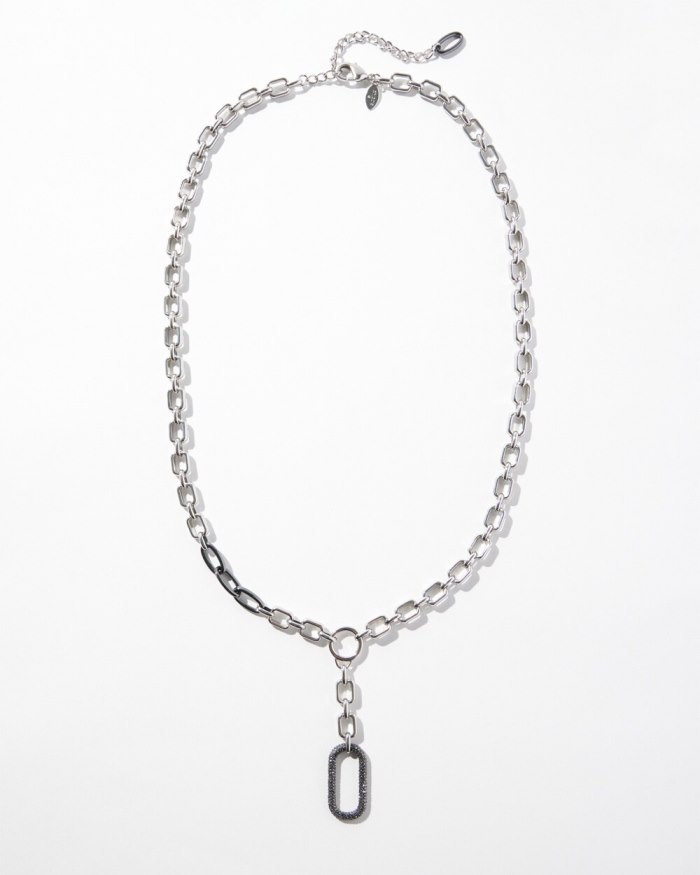 Women's Pav\u00E9 Y-Necklace - Silver - Click Image to Close