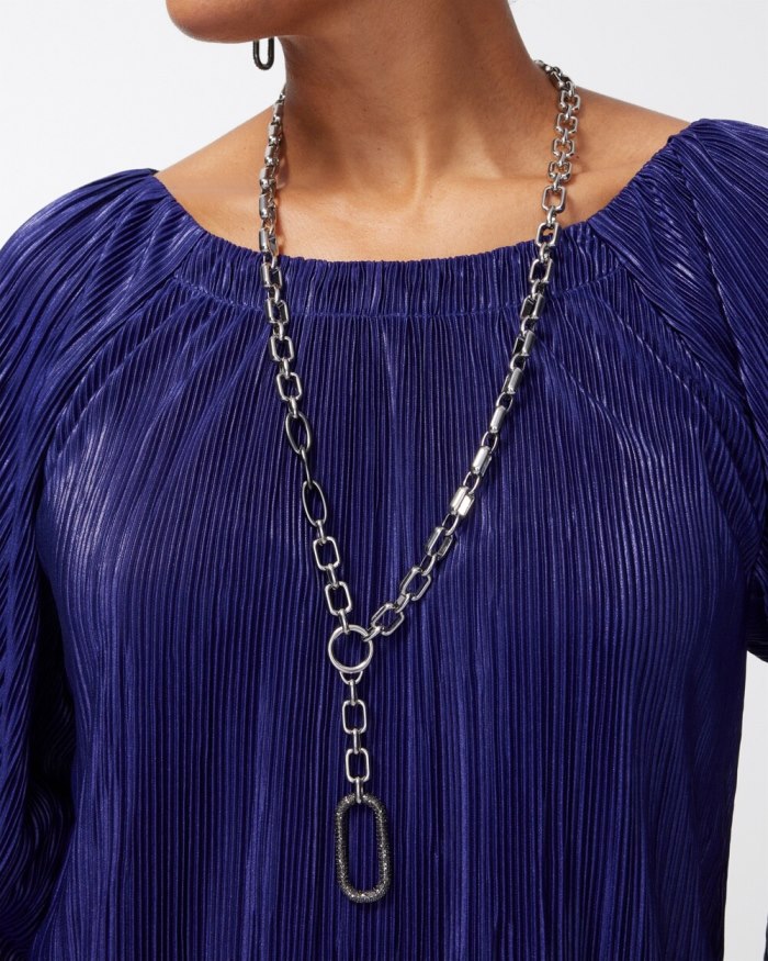 Women's Pav\u00E9 Y-Necklace - Silver