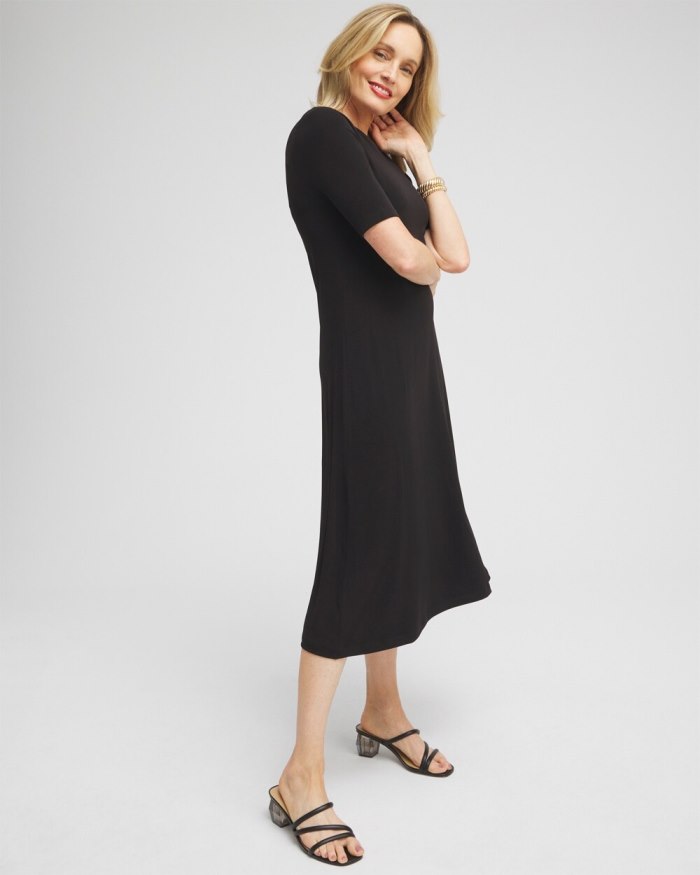 Women's Elbow Sleeve Midi Dress - Black