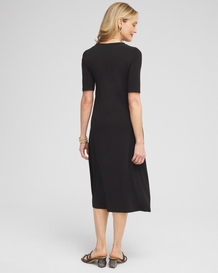 Women's Elbow Sleeve Midi Dress - Black