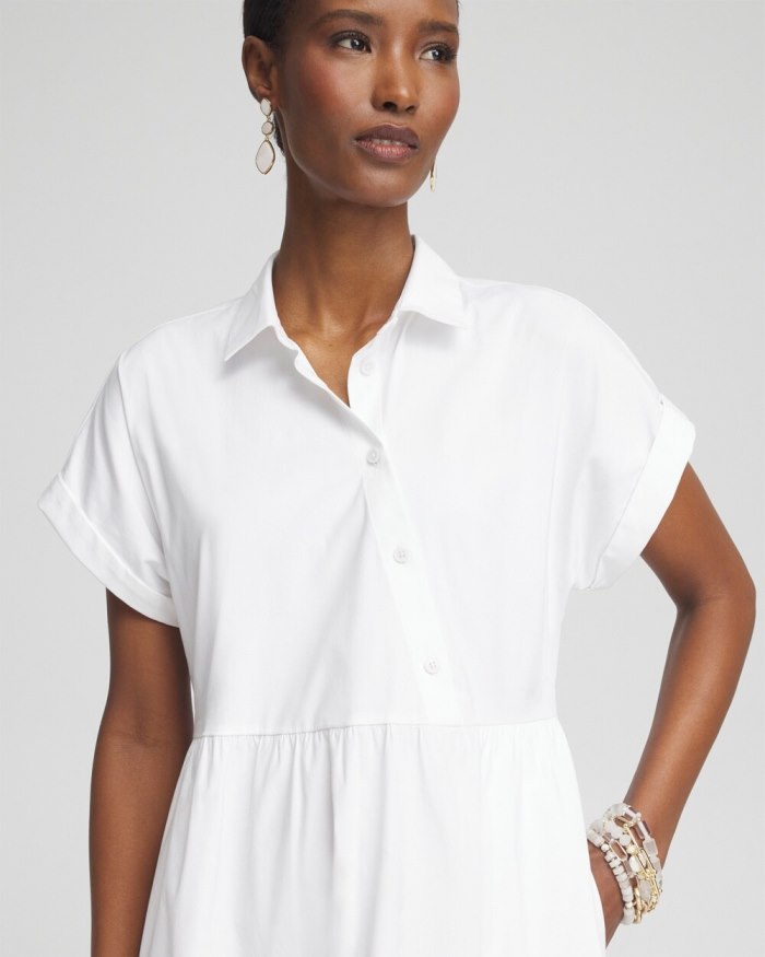 Women's Poplin Diagonal Button Front Dress - Alabaster