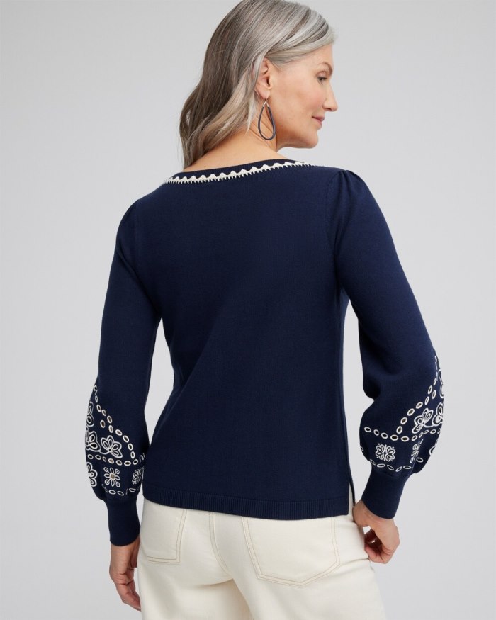 Women's Embroidered Pullover Sweater - Classic Navy